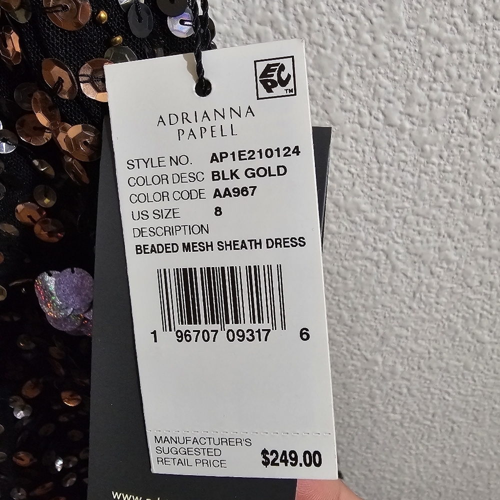 Adrianna Papell NWT Dress 8 Black 3D Floral Sheath Dress $249 - Picture 8 of 14